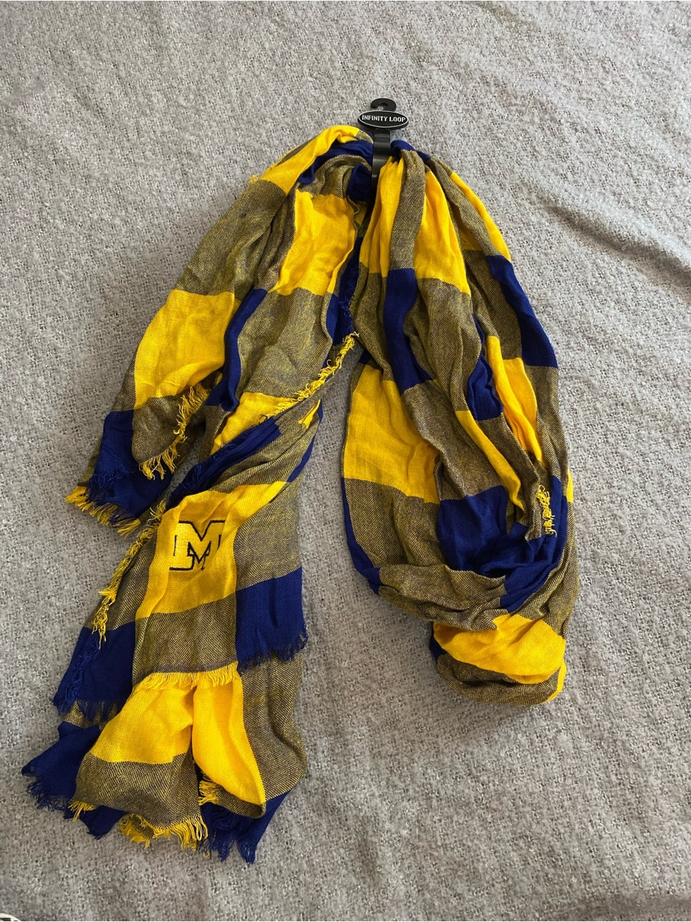 Michigan Block Plaid Fringe Scarf in Yellow & Blue